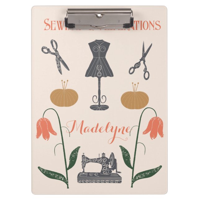 Vintage Sewing Machine Seamstress Tailor Clipboard (Front)