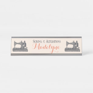 Vintage Sewing Machine Seamstress Tailor Desk Name Plate