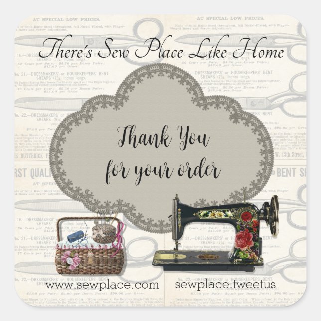 Vintage Sewing Machine Square Sticker (Front)