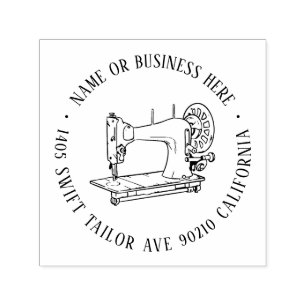 Vintage Sewing Machine Tailor Name Return Address Self-inking Stamp