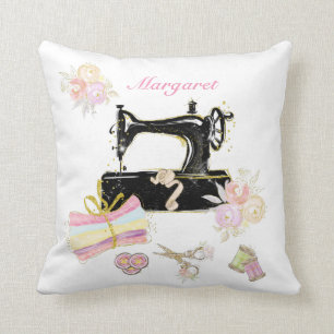 Vintage Sewing Machine Throw Pillow