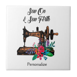 Vintage Sewing Machine with Cute Quote Personalize Tile