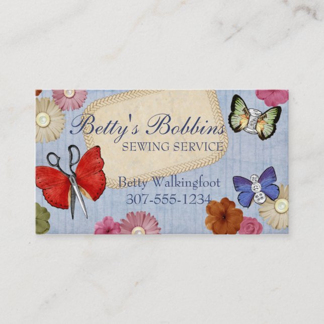 Vintage sewing notions butterflies seamstress card (Front)