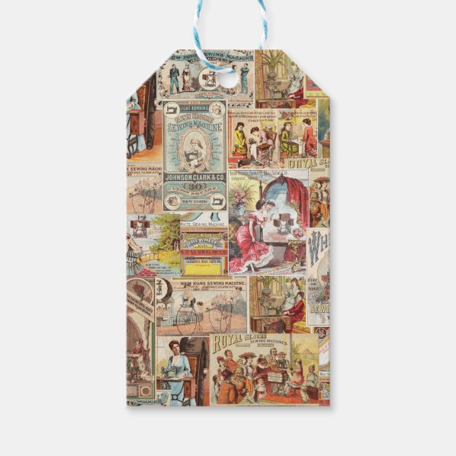 Vintage Sewing Scrapbook Collage Gift Tags (Front)