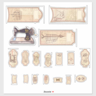 Vintage Sewing Tags Custom-Cut Vinyl Stickers