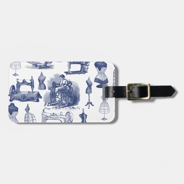 Vintage Sewing Toile Luggage Tag (Front Horizontal)