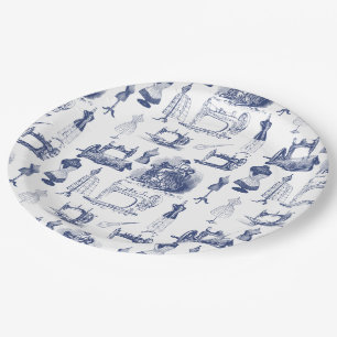 Vintage Sewing Toile Paper Plate