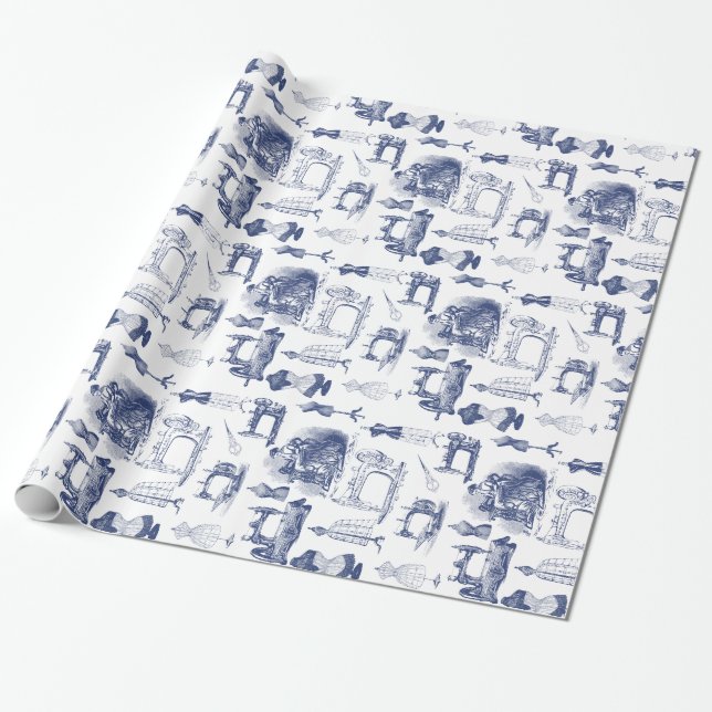 Vintage Sewing Toile Wrapping Paper (Unrolled)
