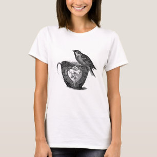 Vintage shabby chic Bird and tea cup T-Shirt