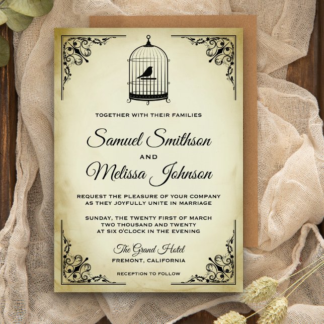 Vintage Shabby Chic Birdcage Wedding Invitation (Creator Uploaded)