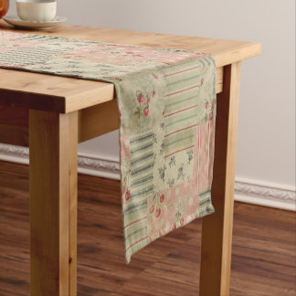 Vintage Shabby Chic Cherry Floral Decoupage Short Table Runner