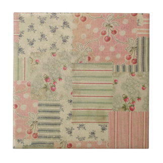 Vintage Shabby Chic Cherry Floral Decoupage  Tile