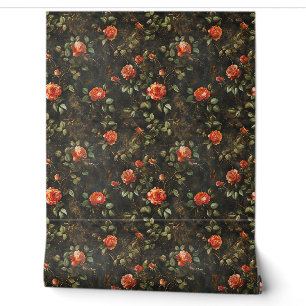 Vintage shabby chic coral orange French roses Wallpaper