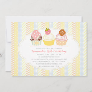 Vintage Shabby & Chic Cute Cupcake Party Invitation
