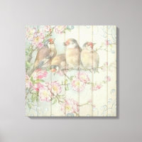 Vintage Shabby Chic Faded Floral Birds Art Design