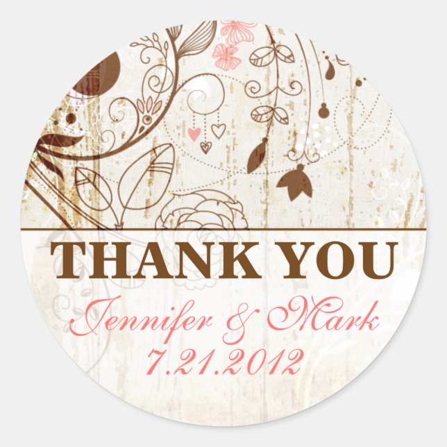 Vintage Shabby Chic Floral Thank You Sticker (Front)