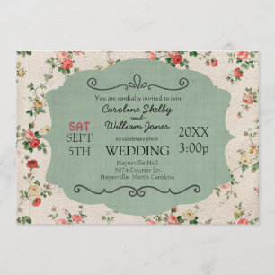 Vintage Shabby Chic Floral Wedding Invitation