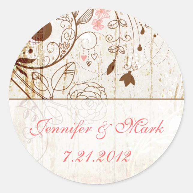 Vintage Shabby Chic Floral Wedding Sticker (Front)