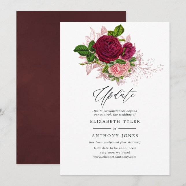 Vintage Shabby-Chic Floral Wedding Update Invitation (Front/Back)
