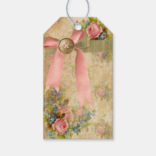 Vintage Shabby Chic Floral with Pink Bow Gift Tag