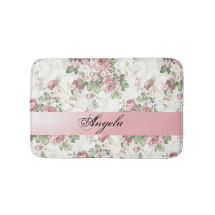 Vintage Shabby Chic Flowers-Personalized Bath Mat