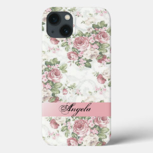 Vintage Shabby Chic Flowers-Personalized iPhone 13 Case