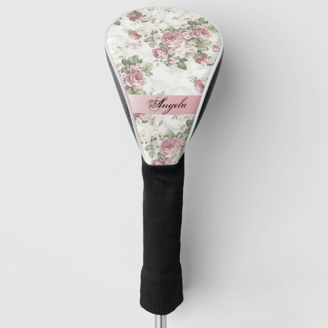 Vintage Shabby Chic Flowers-Personalized  Golf Head Cover (Front)