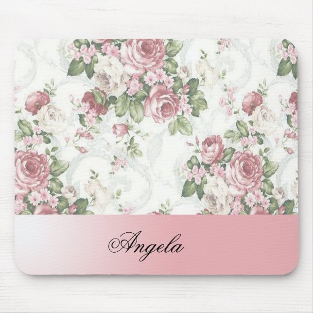 Vintage Shabby Chic Flowers-Personalized Mouse Pad (Front)