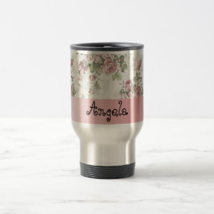 Vintage Shabby Chic Flowers-Personalized Travel Mug