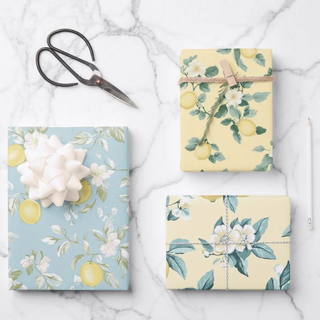 Vintage Shabby Chic Lemon Blossom Wrapping Paper (Front)