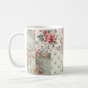 Vintage Shabby Chic Pastel Green Florals Patchwork Coffee Mug