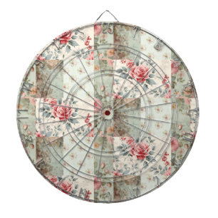 Vintage Shabby Chic Pastel Green Florals Patchwork Dartboard