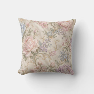 Vintage Shabby Chic Pink Peony Rose Floral Throw Pillow