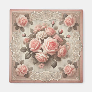 Vintage Shabby Chic Pink Rose Floral Magnet