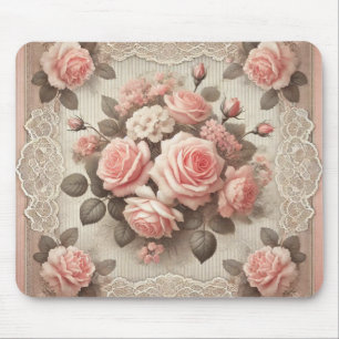 Vintage Shabby Chic Pink Rose Floral Mouse Pad