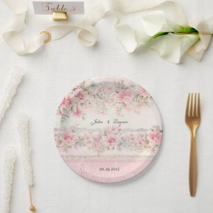 vintage shabby chic pink wedding  paper plate