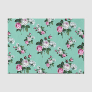 Vintage Shabby Chic Pink White Roses Pattern Tissue Paper