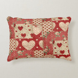 Vintage Shabby Chic Red Patchwork Pattern Accent Pillow