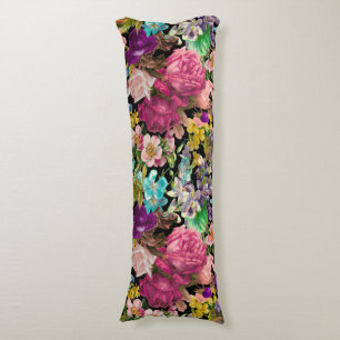 Vintage shabby chic roses black pink pattern body pillow