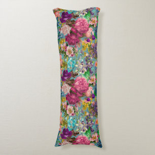 Vintage shabby chic roses blue pink pattern body pillow