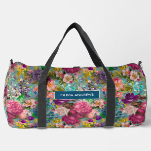 Vintage shabby chic roses blue pink pattern  duffle bag