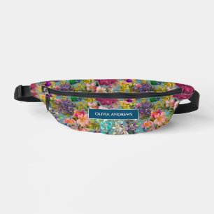 Vintage shabby chic roses blue pink pattern fanny pack
