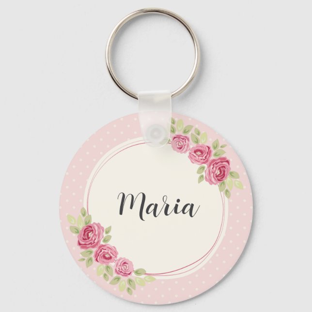 Vintage Shabby Chic Roses Frame Keychain (Front)