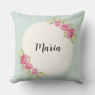 Vintage Shabby Chic Roses Frame Paper Plate Throw Pillow