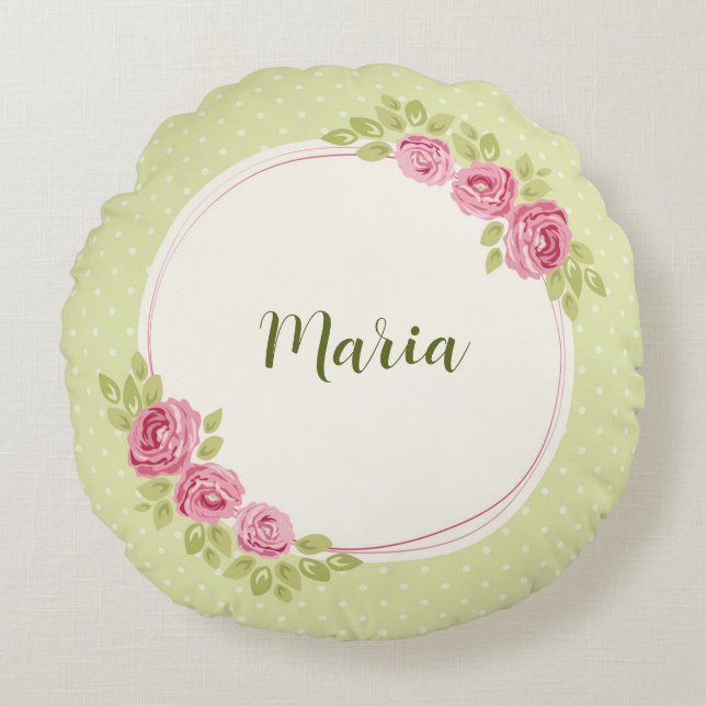 Vintage Shabby Chic Roses Frame Round Pillow (Front)