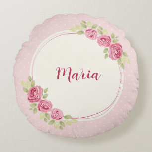 Vintage Shabby Chic Roses Frame Round Pillow