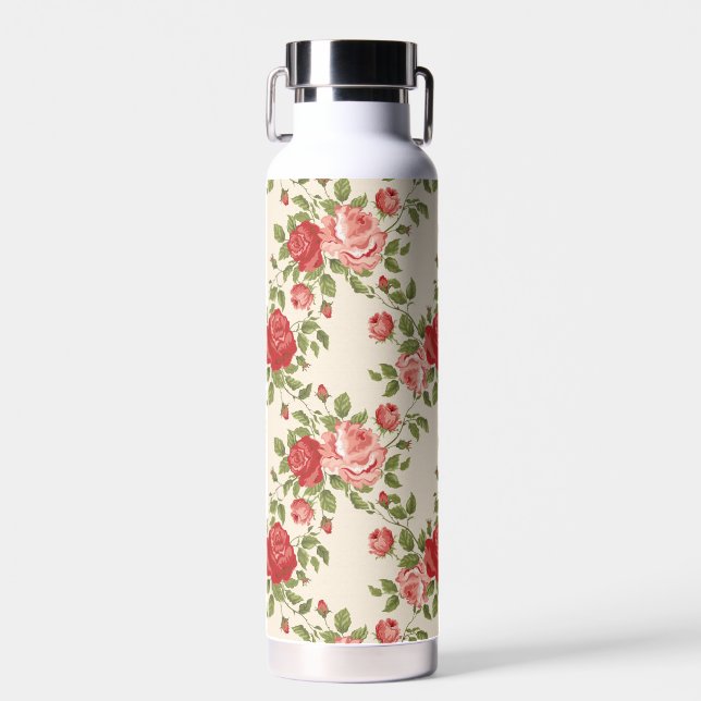 Vintage Shabby Chic Roses Pattern Water Bottle (Front)