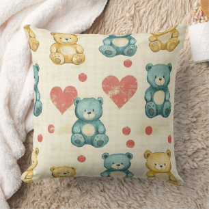 Vintage Shabby Chic Teddy Bear Gingham Pattern (1) Throw Pillow