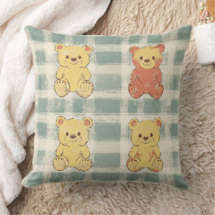 Vintage Shabby Chic Teddy Bear Gingham Pattern (2) Throw Pillow