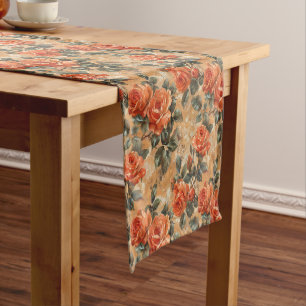 Vintage shabby chic terracotta English roses sage  Short Table Runner
